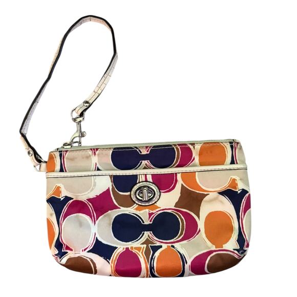 Coach Y2K Multicolor Signature CC Scarf Print Satin Wristlet F49166 - Picture 1 of 9